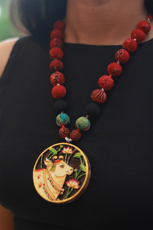 Rangili | Chindi Beads Necklace | Hand-block Pendant