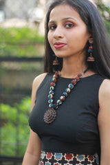 Rangili | Chindi Beads Necklace | Hand-Carved Wooden Pendant