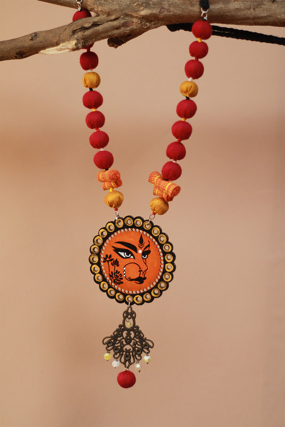Rangili | Chindi Beads Necklace | Hand-Block Pendant