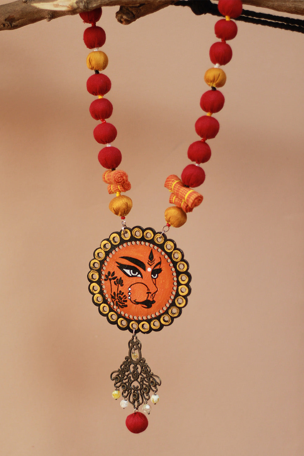 Rangili | Chindi Beads Necklace | Hand-Block Pendant