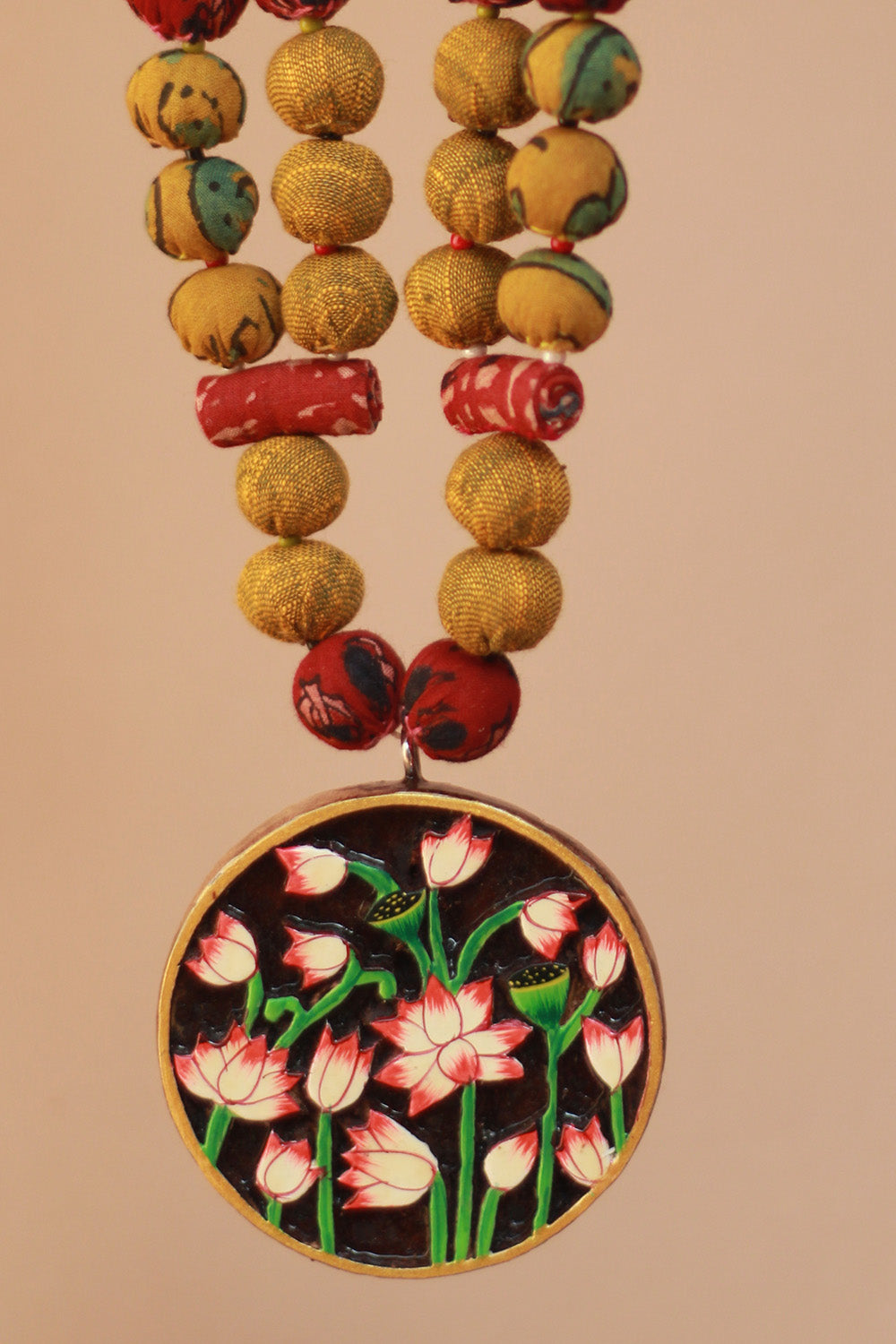Rangili | Chindi Beads Necklace | Hand-Block Pendant