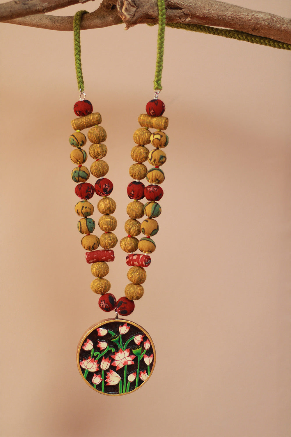 Rangili | Chindi Beads Necklace | Hand-Block Pendant