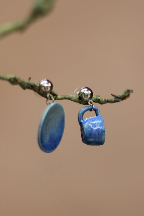 Sadhvi | Cup & Saucer Earrings |Blue