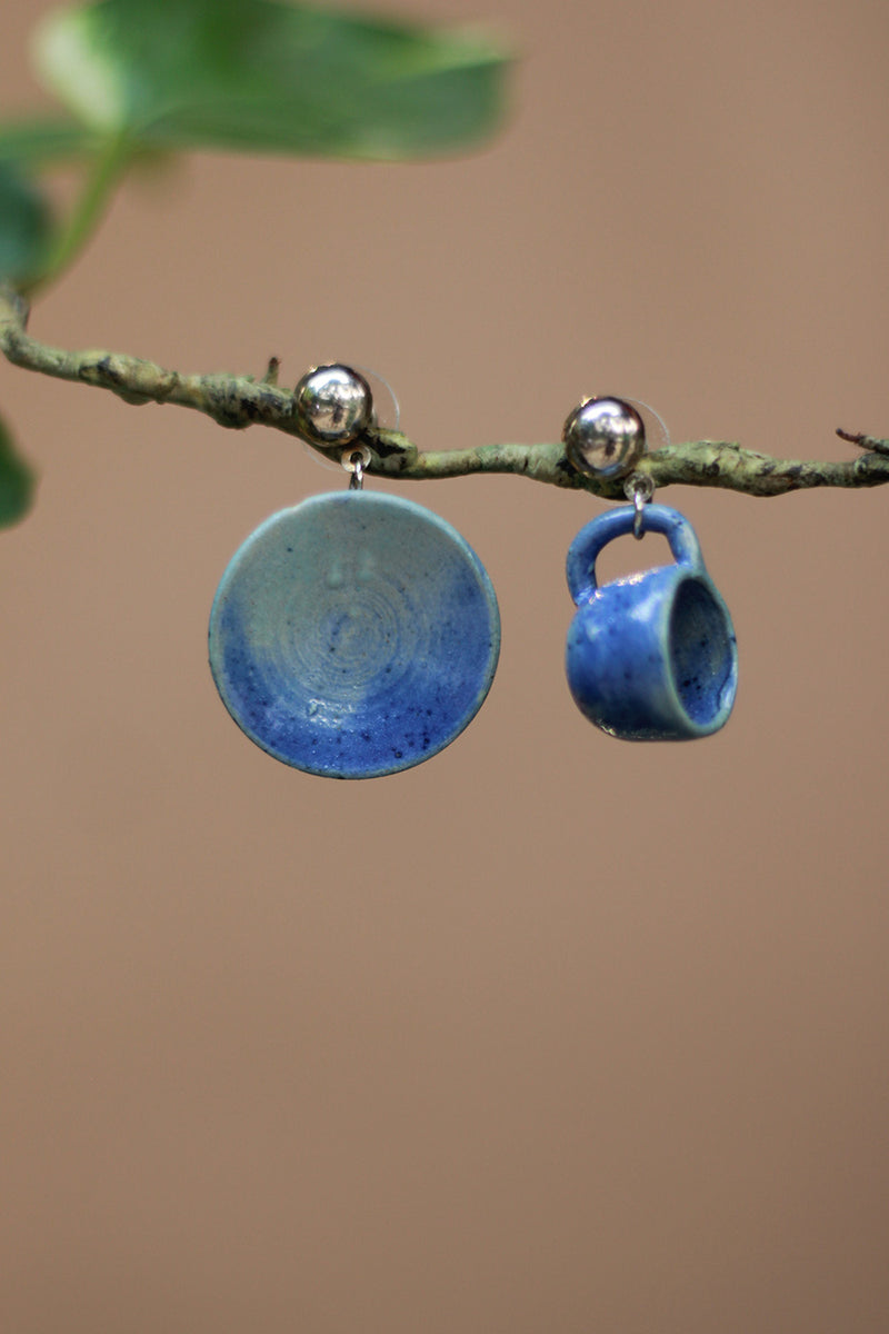 Sadhvi | Cup & Saucer Earrings |Blue