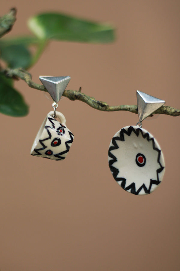 Sadhvi | Cup & Saucer Earrings | Noir Zig Zag