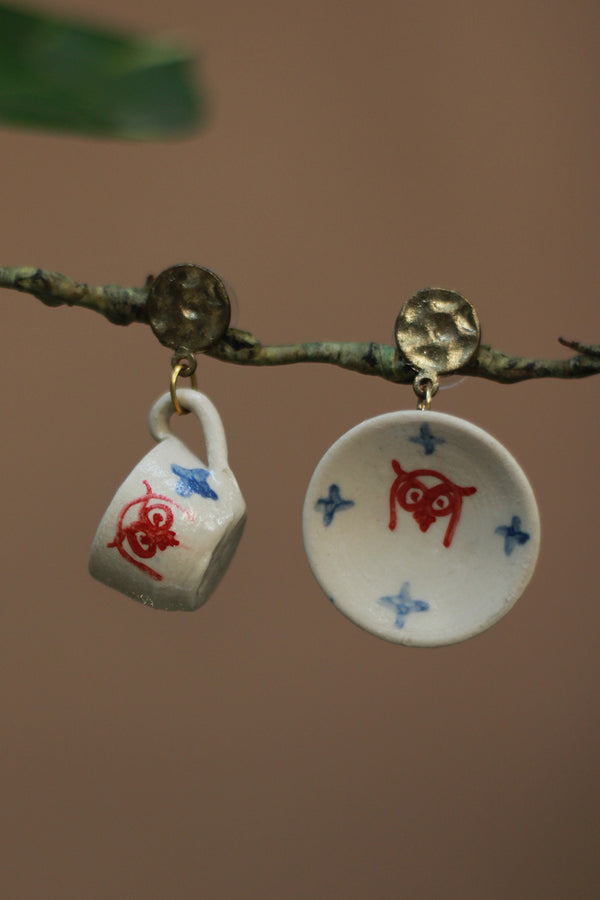 Sadhvi| Cup & Saucer Earrings | Owl