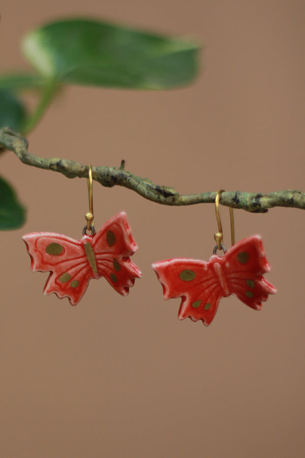 Sadhvi | Ceramic Butterfly Earrings | Red