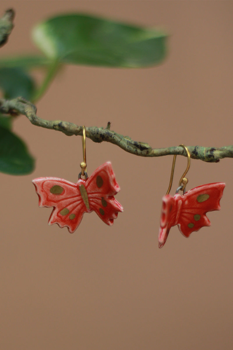 Sadhvi | Ceramic Butterfly Earrings | Red