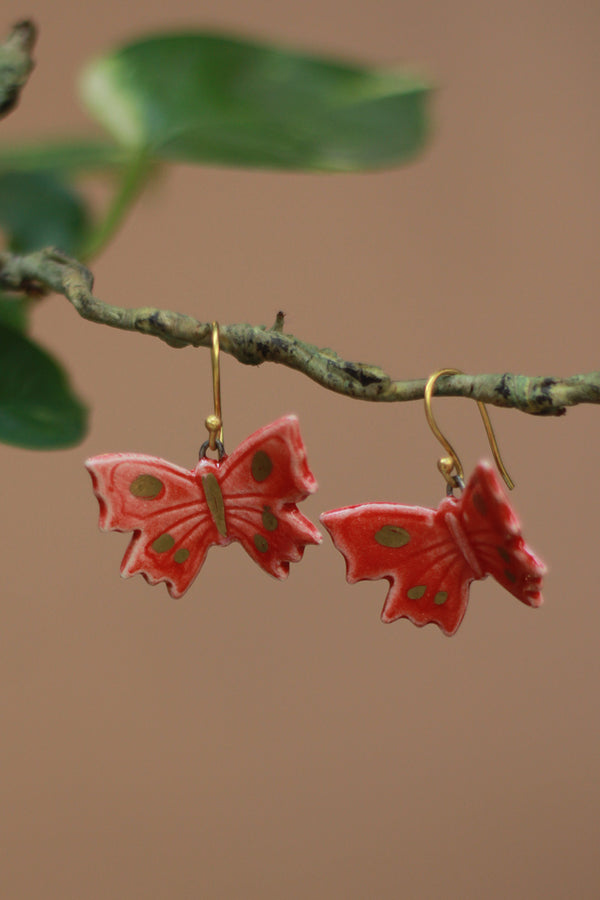 Sadhvi | Ceramic Butterfly Earrings | Red