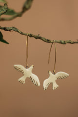 Sadhvi |Ceramic Bird Earrings | White