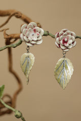 Sadhvi | Ceramic Earrings | Off white Flower & Green Leaf