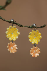 Sadhvi | Ceramic Double Flower Earrings | Yellow & Pale Orange