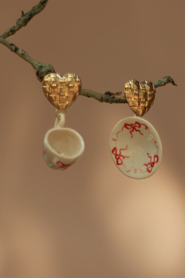 Sadhvi | Ceramic Cup & Saucer Earrings | Bows