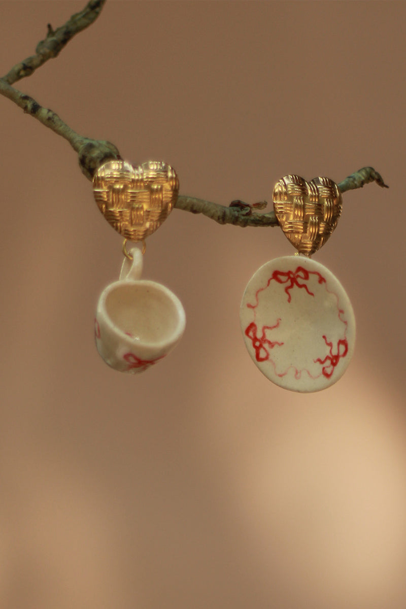 Sadhvi | Ceramic Cup & Saucer Earrings | Bows