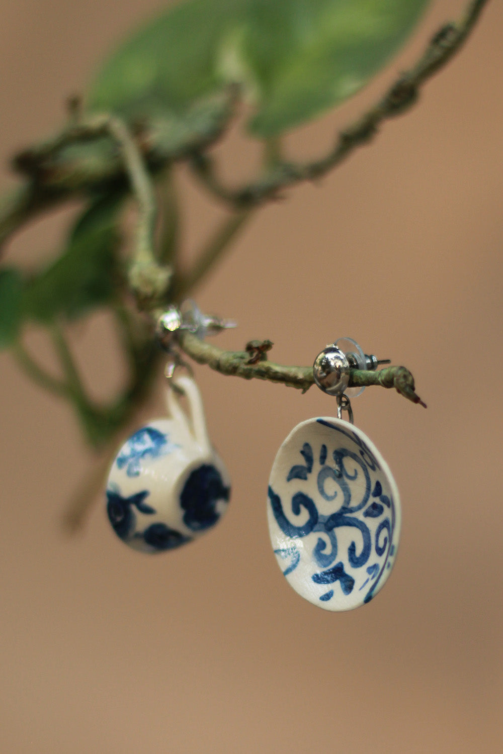 Sadhvi | Ceramic Cup & Saucer Earrings | Waves