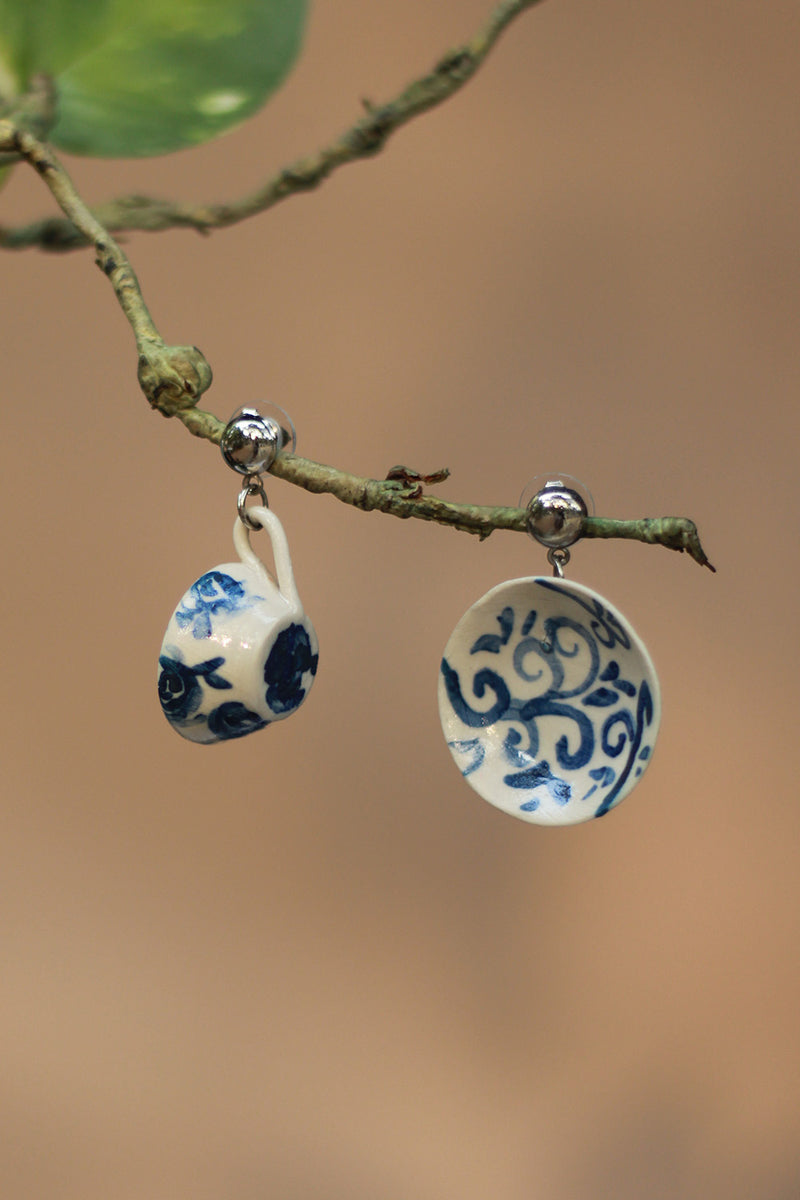 Sadhvi | Ceramic Cup & Saucer Earrings | Waves