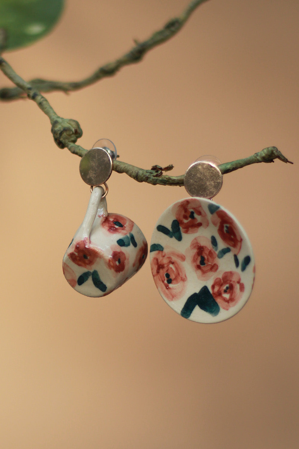 Sadhvi | Ceramic Cup & Saucer Earrings | Orange Flowers