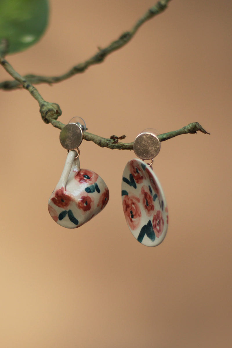Sadhvi | Ceramic Cup & Saucer Earrings | Orange Flowers