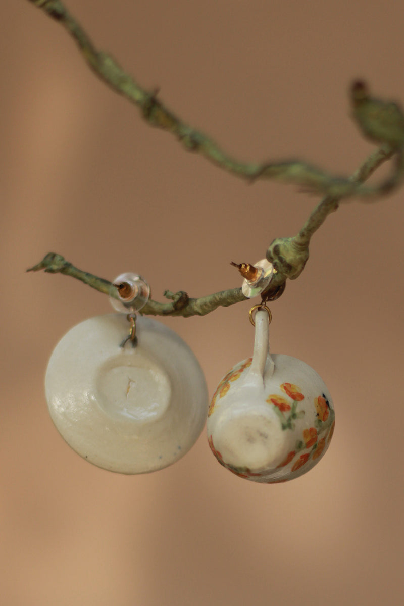 Sadhvi | Ceramic Cup & Saucer Earrings | Yellow Flowers