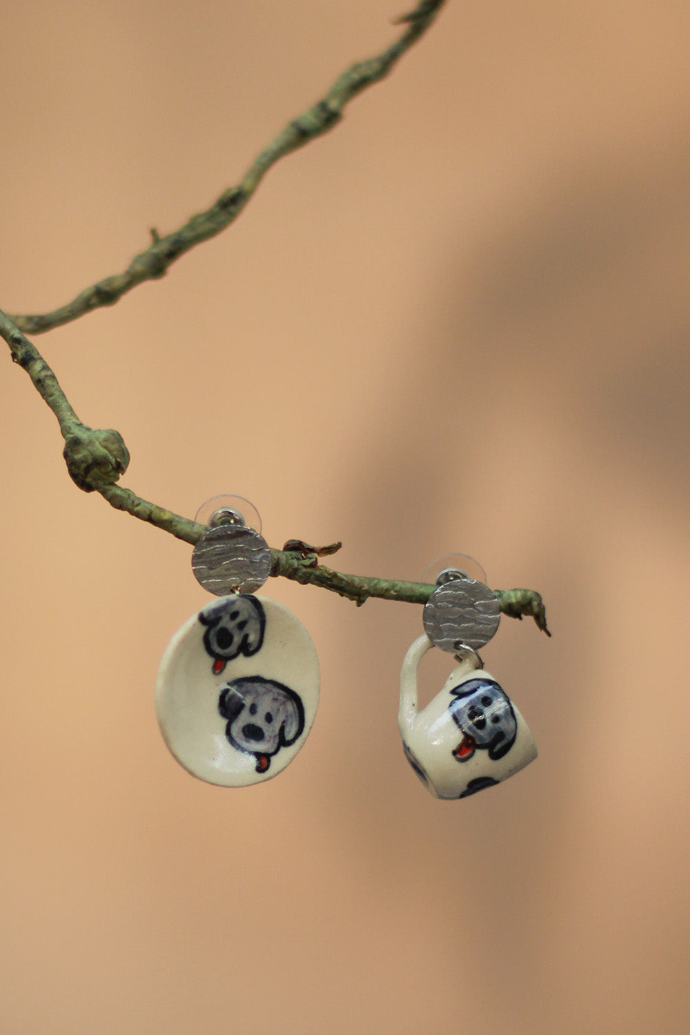 Sadhvi | Ceramic Cup & Saucer Earrings | Puppy