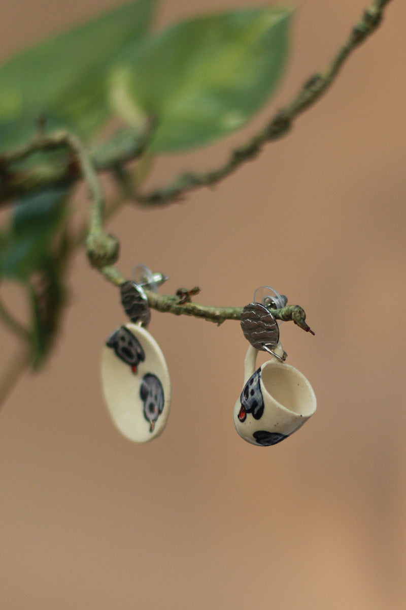 Sadhvi | Ceramic Cup & Saucer Earrings | Puppy