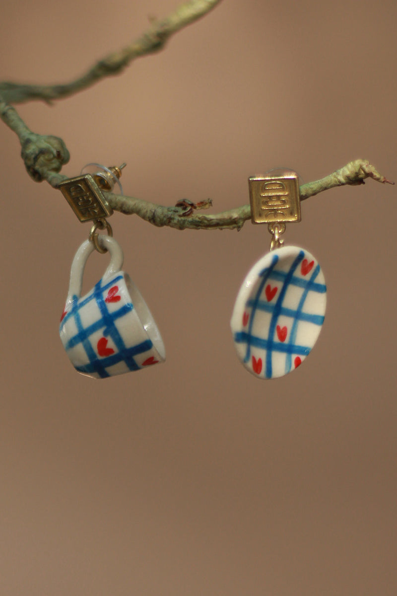 Sadhvi | Ceramic Cup & Saucer Earrings | Heartbox