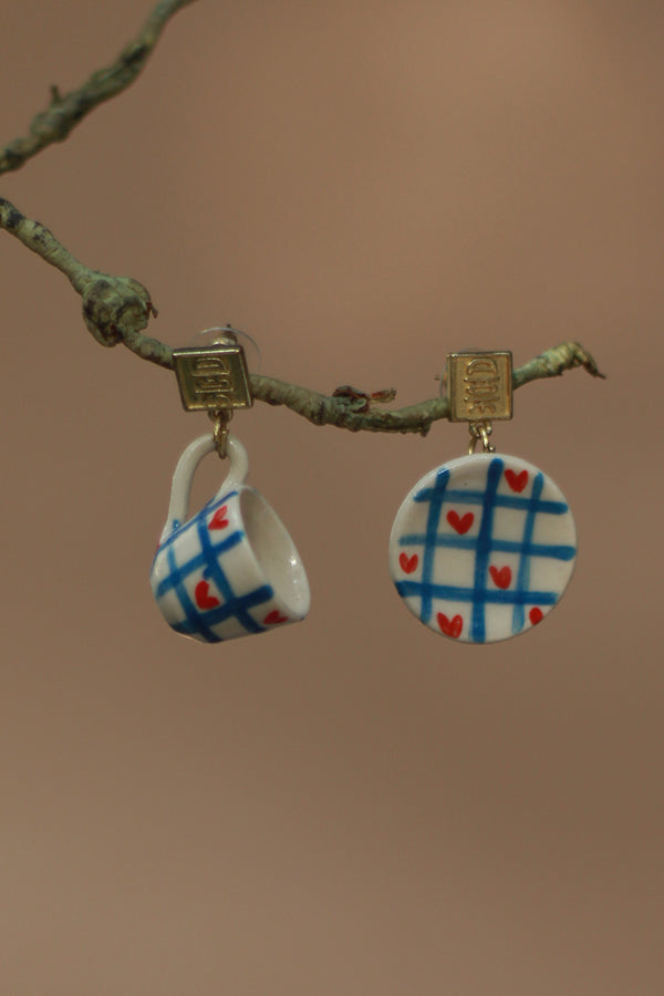 Sadhvi | Ceramic Cup & Saucer Earrings | Heartbox