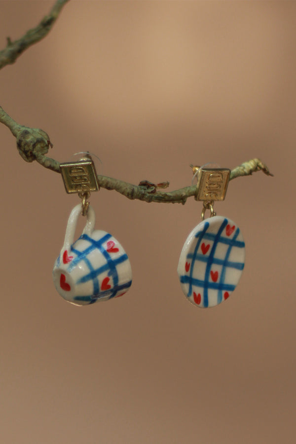 Sadhvi | Ceramic Cup & Saucer Earrings | Heartbox