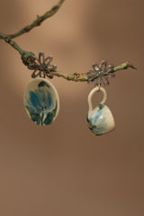 Sadhvi | Ceramic Cup & Saucer Earrings | Teal Flowers