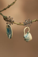 Sadhvi | Ceramic Cup & Saucer Earrings | Teal Flowers