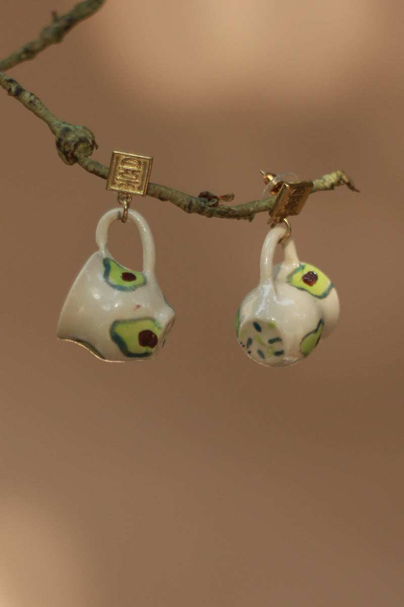 Sadhvi | Ceramic Cup Earrings | Avocado