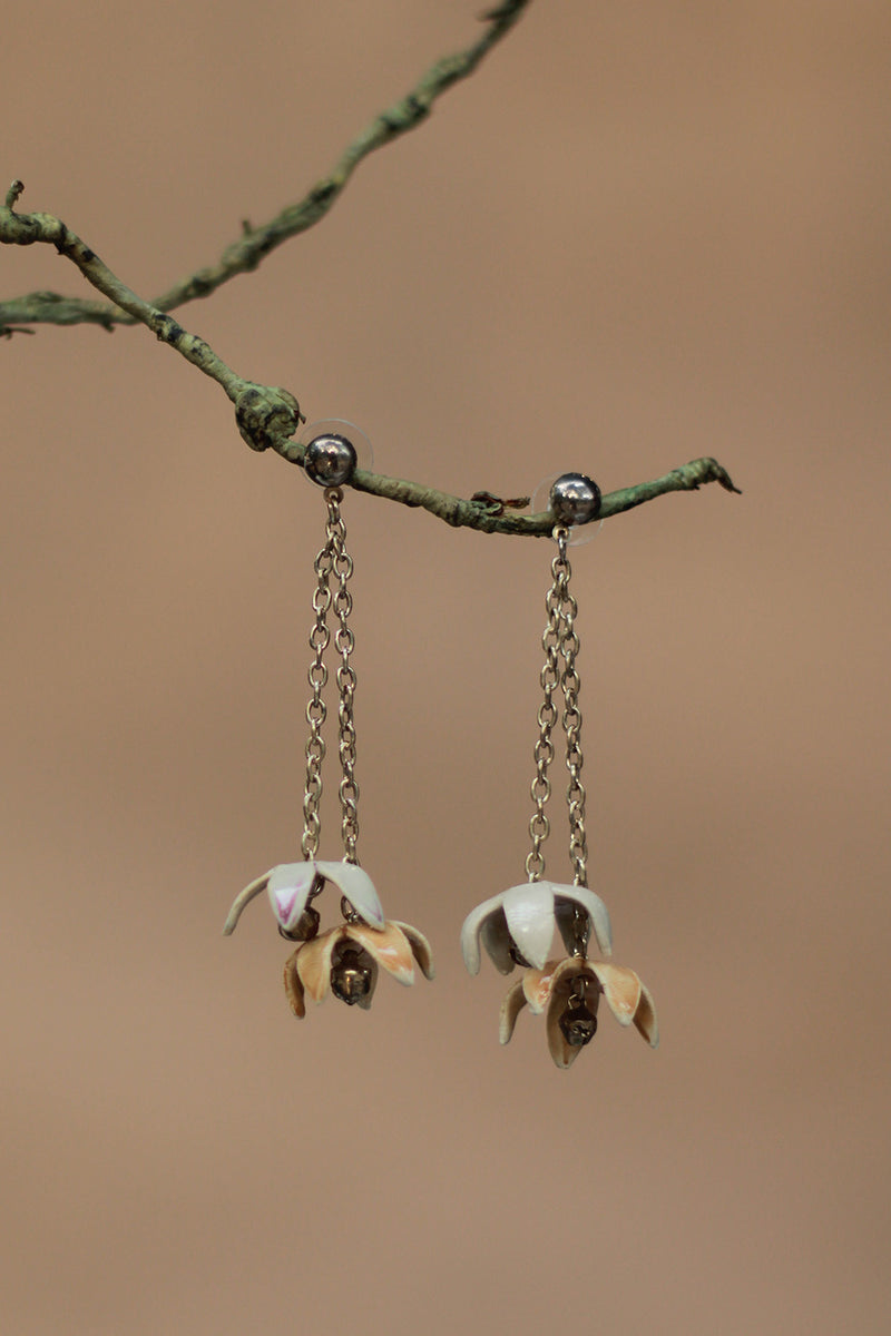 Sadhvi | Ceramic Double Bellflower Earrings | Orange