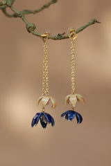 Sadhvi | Ceramic Double Bellflower Earrings | Orange & Blue
