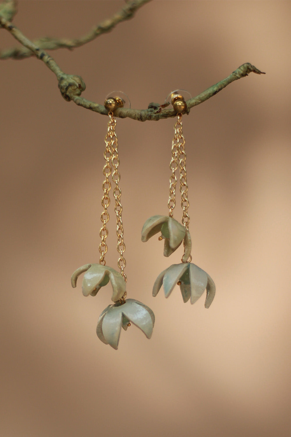 Sadhvi | Ceramic Double Bellflower Earrings | Sage Green