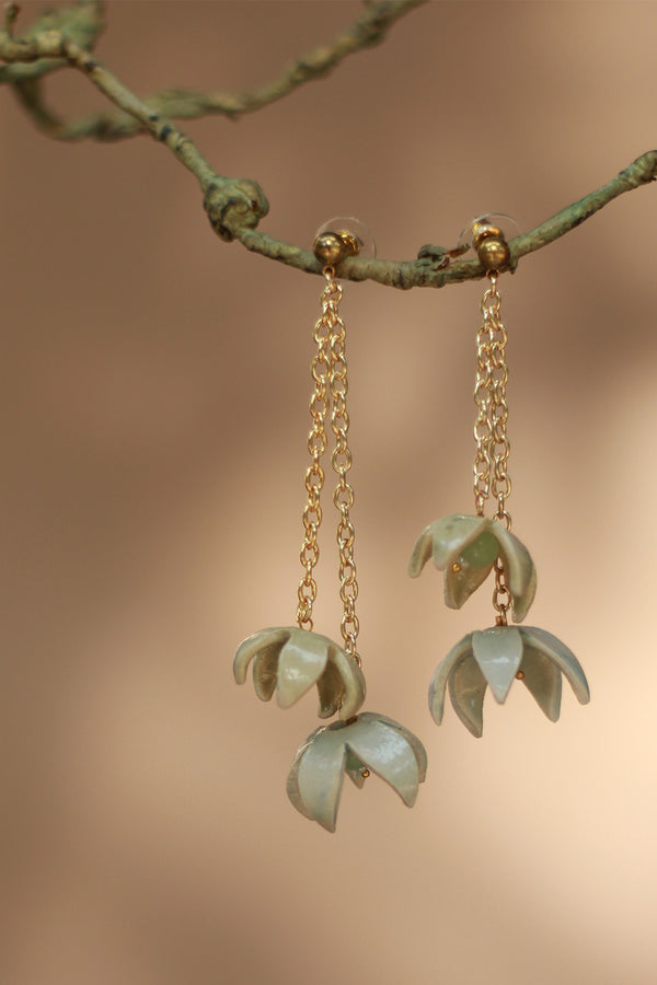 Sadhvi | Ceramic Double Bellflower Earrings | Sage Green