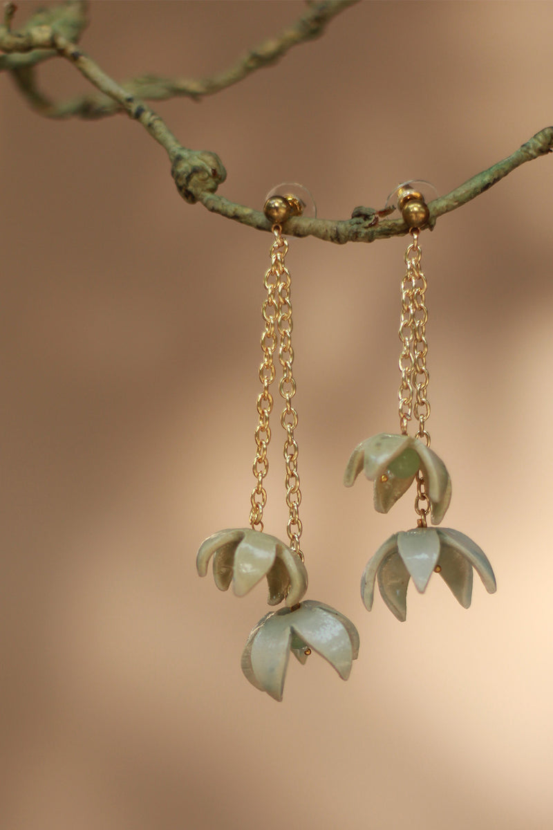 Sadhvi | Ceramic Double Bellflower Earrings | Sage Green