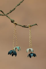 Sadhvi | Ceramic Double Bellflower Earrings | Sage Green & Teal