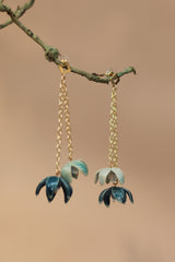 Sadhvi | Ceramic Double Bellflower Earrings | Sage Green & Teal