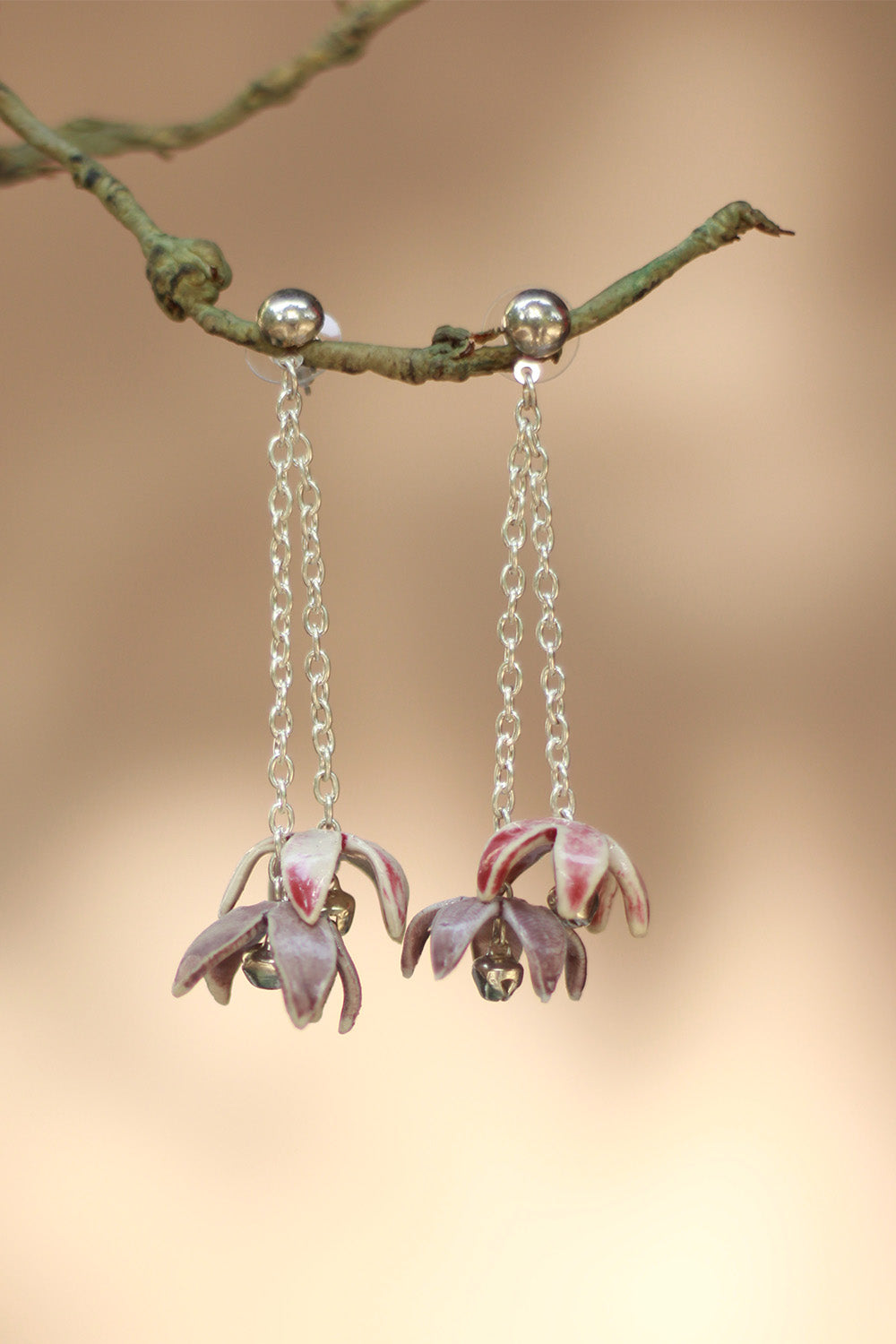 Sadhvi | Ceramic Double Bellflower Earrings | Mauve