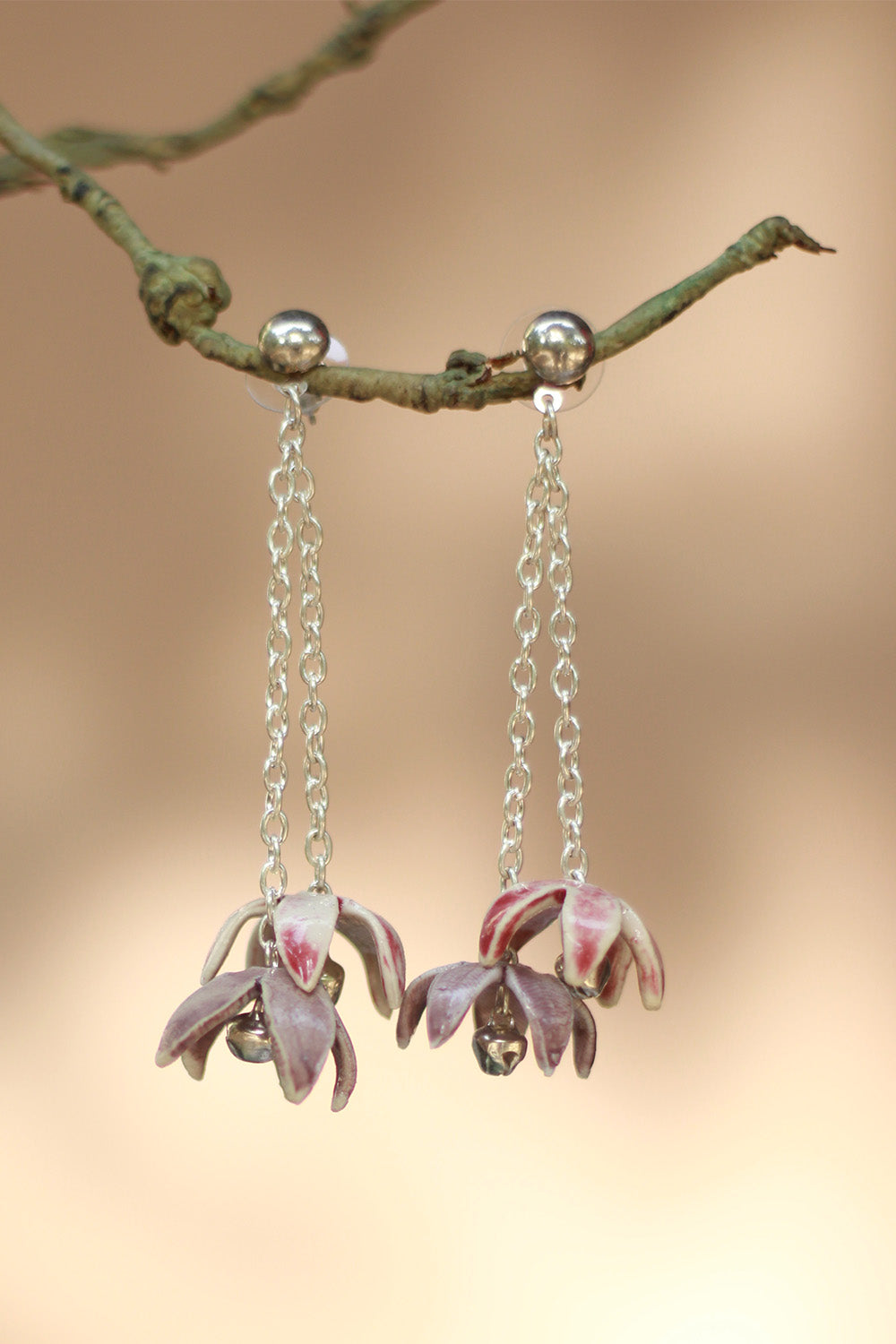 Sadhvi | Ceramic Double Bellflower Earrings | Mauve