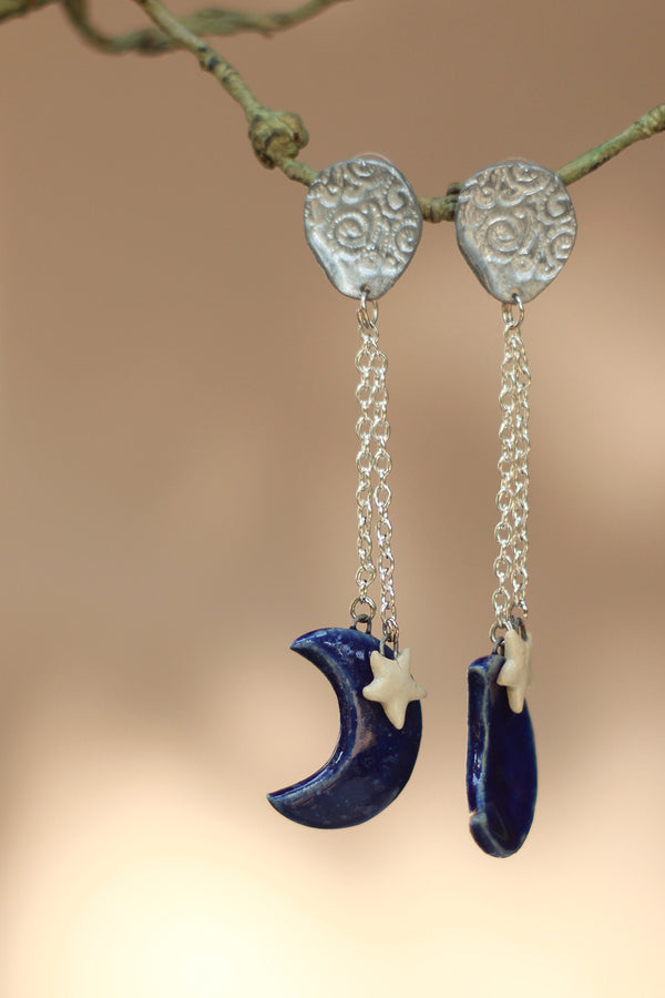 Sadhvi | Ceramic Moon & Star Earrings
