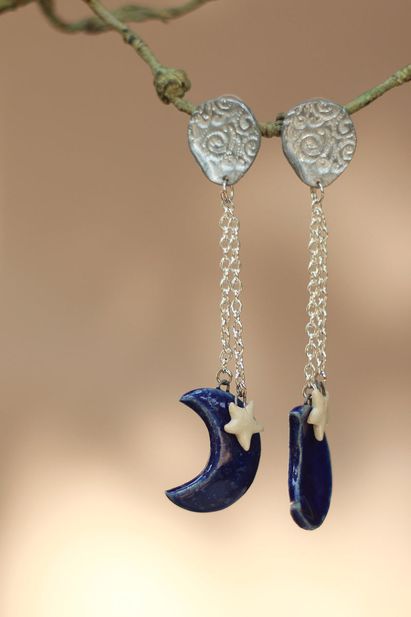Sadhvi | Ceramic Moon & Star Earrings