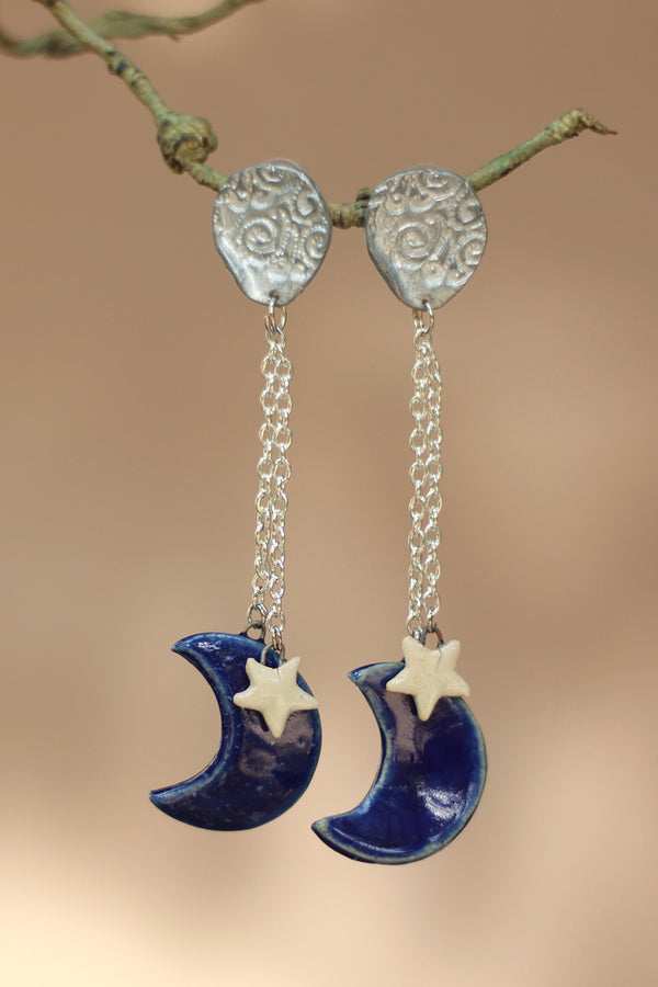 Sadhvi | Ceramic Moon & Star Earrings