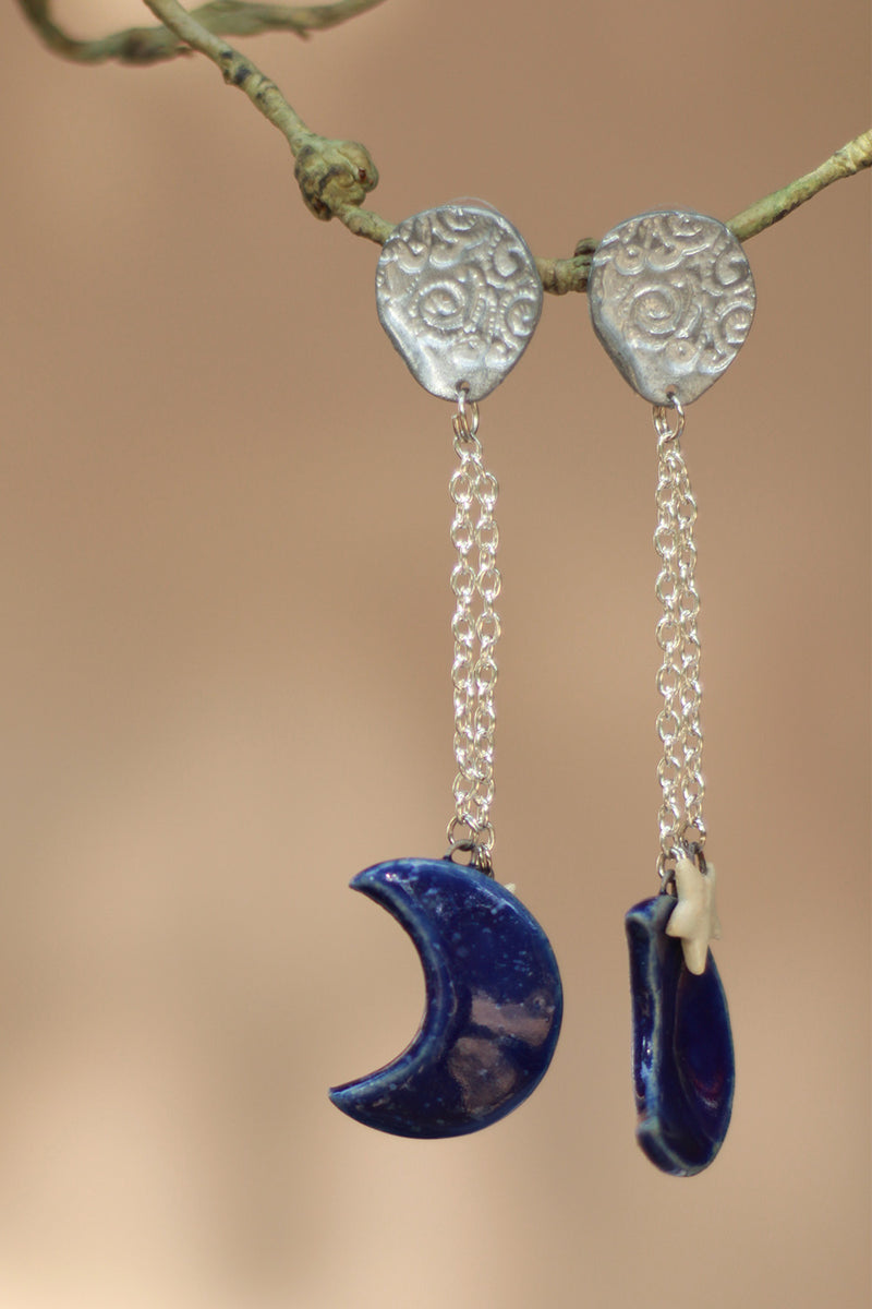 Sadhvi | Ceramic Moon & Star Earrings