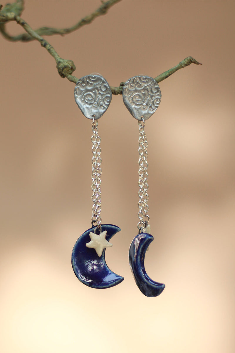 Sadhvi | Ceramic Moon & Star Earrings