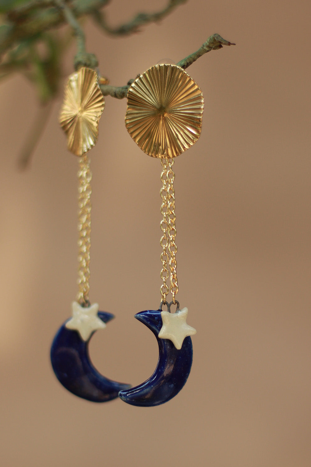 Sadhvi | Ceramic Moon & Star Earrings