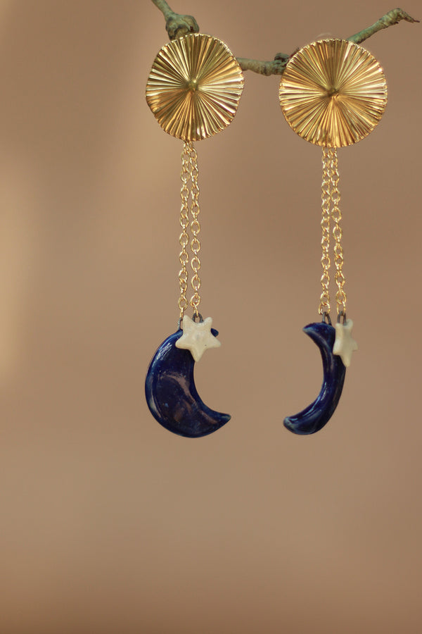 Sadhvi | Ceramic Moon & Star Earrings