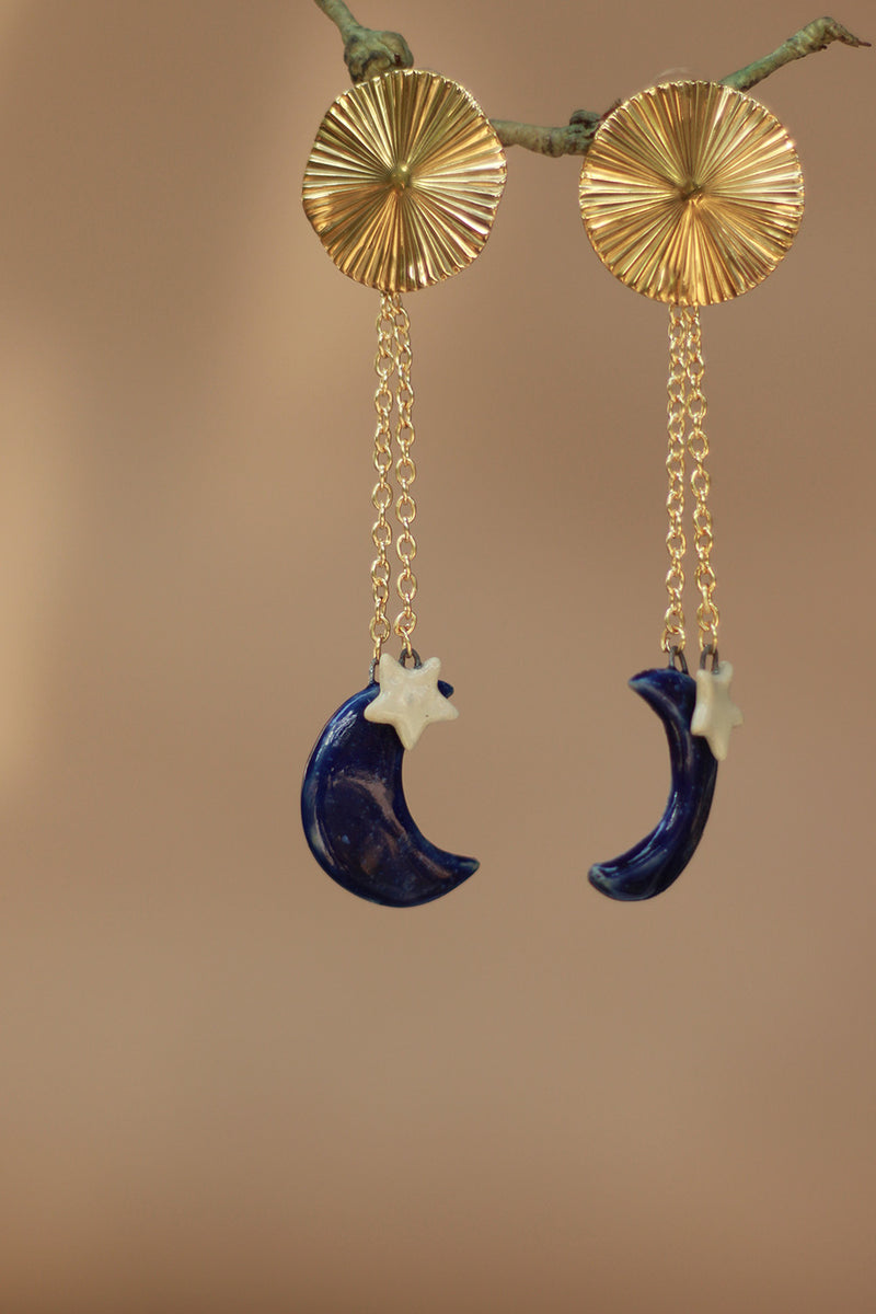 Sadhvi | Ceramic Moon & Star Earrings