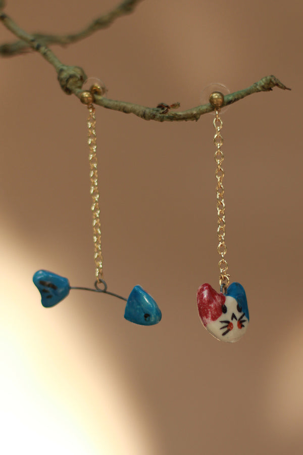 Sadhvi | Ceramic Cat - Fish Earrings