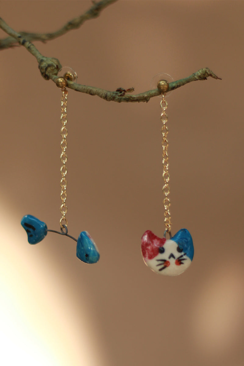 Sadhvi | Ceramic Cat - Fish Earrings